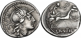 L. Rutilius Flaccus. Denarius, Rome mint, 77 BC. Cr. 387/1; B. 1 (Rutilia). AR. 3.71 g. 18.00 mm. Light old cabinet tone. EF.