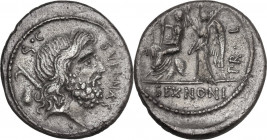 M. Nonius Sufenas. Denarius, circa 59 B.C. Cr. 421/1; B. 1 (Nonia). AR. 3.39 g. 19.00 mm. Lightly toned. EF.