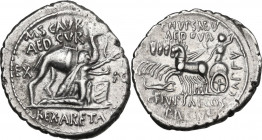 M. Aemilius Scaurus. AR Denarius, 58 BC. Cr. 422/1b. AR. 3.95 g. 21.00 mm. Good VF.