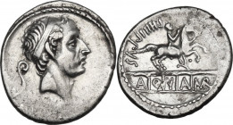 L. Marcius Philippus. Denarius, Rome mint, 56 BC. Cr. 425/1; B. 28-29 (Marcia). AR. 3.91 g. 19.00 mm. Some striking weakness, otherwise. about EF.