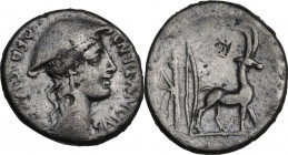 Cn. Plancius. Denarius, Rome mint, 55 BC. Cr. 432/1; B. 1 (Plancia). AR. 3.55 g. 17.00 mm. Toned. VF.