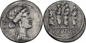 M. Iunius Brutus. Denarius, Rome mint, 54 BC. Cr. 433/1; B. 31 (Junia). AR. 3.95 g. 19.00 mm. Lightly toned. About EF/Good VF.