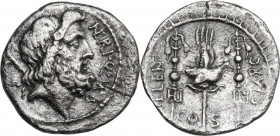 Cn. Nerius. Denarius, Rome mint, 49 BC. Cr. 441/1; B. 7 (Claudia), 68 (Cornelia), 1 (Neria). AR. 3.19 g. 19.00 mm. RR. Rare type. Good VF.