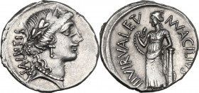 Man. Acilius Glabrio. AR Denarius, 49 BC. Cr. 442/1a. AR. 3.79 g. 19.00 mm. Minor strike weakness. Delicate patina with underlying luster. EF.