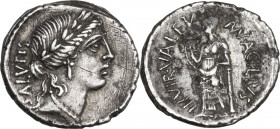 Mn. Acilius Glabrio. Denarius, Rome mint, 49 BC. Cr. 442/1a; B. 8 (Acilia). AR. 3.72 g. 18.00 mm. Partly toned. About EF.