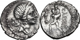Caius Julius Caesar. Denarius, uncertain African mint, 47-46 BC. Cr. 458/1; B. 10 (Julia). AR. 3.85 g. 19.00 mm. Partly toned. About EF.