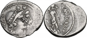Mn. Cordius Rufus. Denarius, Rome mint, 46 BC. Cr. 463/1a-b; B. 1-2 (Cordia). AR. 3.96 g. 18.00 mm. VF.