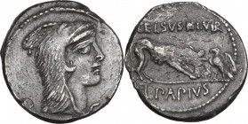 L. Papius Celsus. Denarius, Rome mint, 45 BC. Cr. 472/1; B. 2 (Papia). AR. 2.86 g. 18.00 mm. About EF/Good VF.