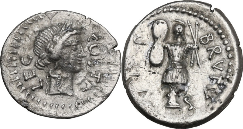 Brutus. Fourrée Denarius, late summer-autumn 42 BC. Military mint traveling with...