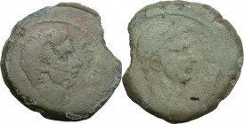 Octavian with Divos Iulius. Bronze, uncertain mint in Italy, 38 BC. Cr. 535/1; B. (Julia) 98; C. 3. AE. 20.77 g. 30.00 mm. R. Nice enamel green patina...