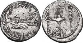 Marcus Antonius. Denarius, mint moving with Marcus Antonius, 32-31 BC. Cr. 544/18; B. 110 (Antonia). AR. 3.44 g. 18.00 mm. Banker's marking. EF.