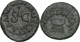 Augustus (27 BC - 14 AD). AE Quadrans, 5 BC. RIC I (2nd ed.) 445. AE. 3.31 g. 17.00 mm. Green patina. About EF.