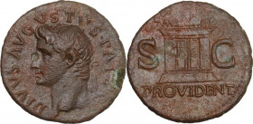 Divus Augustus (died 14 AD). AE As, struck under Tiberius, 22-30. RIC I (2nd ed.) (Tib.) 81. AE. 10.68 g. 29.00 mm. Reddish brown patina. About EF.