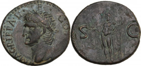 Agrippa (died 12 BC). AE As, struck by Tiberius or Caligula. RIC I (2nd ed.) (Cal.) 58; C. 3. AE. 11.90 g. 27.00 mm. Nice style portrait. Reddish-brow...