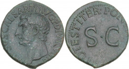 Drusus (died 23 AD). AE As, 22-23. RIC I (2nd ed.) (Tib.) 45. AE. 10.69 g. 28.00 mm. Dark green patina. About EF.