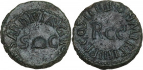 Caligula (37-41). AE Quadrans, 40-41. RIC I (2nd ed.) 52. AE. 3.46 g. 16.00 mm. Dark green patina. About EF.