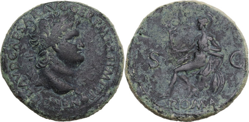 Nero (54-68). AE Sestertius, Rome mint, c. 65 AD. RIC I (2nd ed.) 277; C. 278. A...