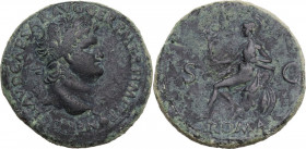Nero (54-68). AE Sestertius, Rome mint, c. 65 AD. RIC I (2nd ed.) 277; C. 278. AE. 26.55 g. 35.00 mm. R. Olive green patina. About VF.