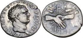 Titus as Caesar (69-79). AR Denarius. Struck under Vespasian, 73 AD. RIC II (Vesp.) 528. AR. 3.15 g. 18.80 mm. R. VF.