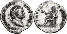 Titus as Caesar (69-79). AR Denarius, 75 AD. RIC II-p. 1 (2nd ed.) (Vesp.) 783. AR. 3.36 g. 19.00 mm. About EF.