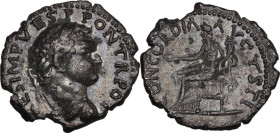 Titus as Caesar (69-79). AR Denarius, Antioch (Pisidia) mint, 72-73. RIC II-p. 1 (2nd ed.) (Vesp.) 1650. AR. 3.08 g. 19.00 mm. Toned with iridescent h...