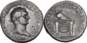 Domitian as Caesar (69-81). AR Denarius, 80-81. RIC II-p. 1 (2nd ed.) (Titus) 271. AR. 3.31 g. 17.00 mm. Toned. Good VF.