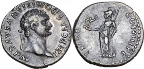 Domitian (81-96). AR Denarius, 82 AD. RIC II-p. 1 (2nd ed.) 99. AR. 3.34 g. 18.00 mm. R. Even grey patina with underlying golden hues. Good VF.