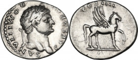 Domitian (81-96). AR Denarius. Struck under Vespasian, 76-77. RIC II-p. 1 (2nd ed.) (Vesp.) 921. AR. 2.93 g. 18.50 mm. Brilliant and lightly toned. Go...
