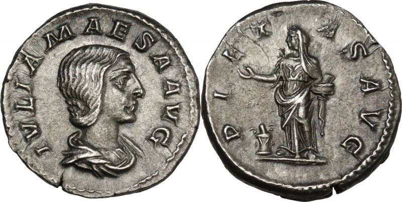 Julia Maesa, grandmother of Elagabalus (died 225 AD). AR Denarius. Struck under ...