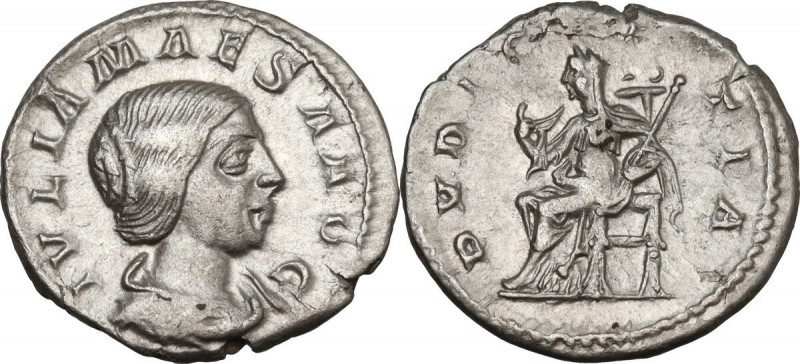 Julia Maesa, grandmother of Elagabalus (died 225 AD). AR Denarius. Struck under ...