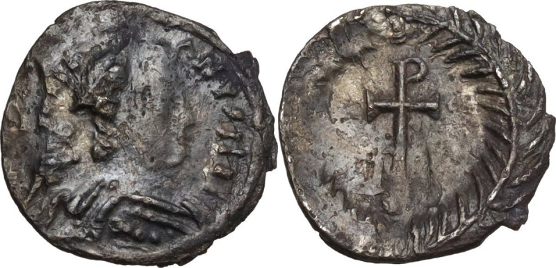 Justinian I (527-565). AR Quarter Siliqua (?), Ravenna mint. D.O. 341; Ranieri 3...