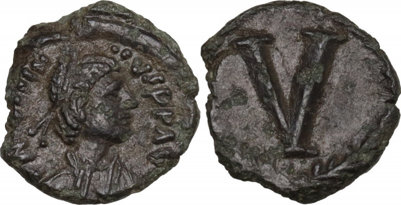 Justinian I (527-565). AE Pentanummium, Sicily mint, 538-565. MIB 246; Sear 337....