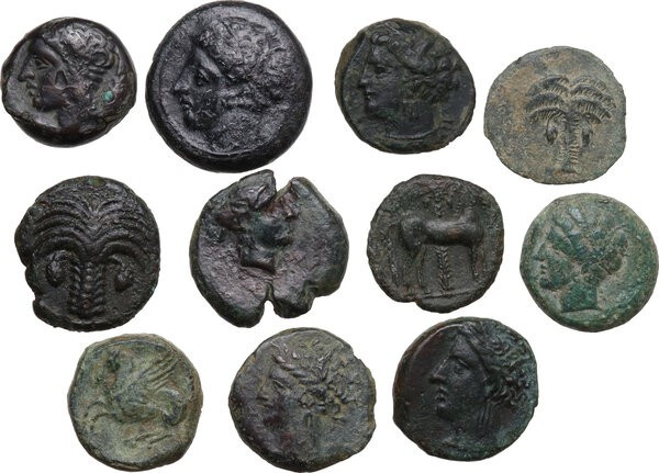 Greek World. Lot of 11 unclassified AE denominations; including: Punic Sicily an...