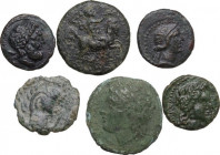 Greek World. Lot of 6 unclassified AE denominations; including: Spain, Syracuse, Rhegion and Himera. VF:About VF:F.