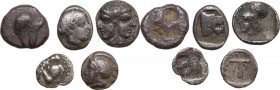 Greek World. Lot of 5 small AR denominations; including: Tegea, Lampsakos. About VF:Good F.