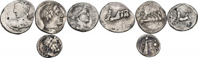 Roman Republic. Lot of four (4) unclassified AR roman republican coins, including (3) AR denarii and (1) AR victoriatus. AR. Good F:About VF.