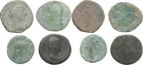 The Roman Empire. Lot of 4 unclassified coins; including: 3 AE Asses and 1 AE Sestertius. F:About F.