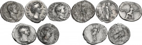 The Roman Empire. Lot of 5 AR Denarii; including: Vespasian, Faustina I, Faustina II, Trajan, Severus Alexander. VF:About VF.