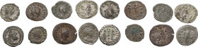 The Roman Empire. Lot of 8 BI (7) and AE (1) Antoniniani; including: Gallienus, Aurelian, Claudius II, Valerian, Diocletian, Salonina. VF:About VF.