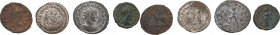 The Roman Empire. Lot of 4 unclassified AE denominations; including: Septimius Severus, Gallienus, Aurelian and Diocletian. About EF:VF.