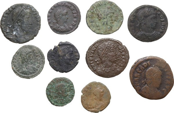 The Roman Empire. Lot of 10 unclassified AE denominations; including: Arcadius a...