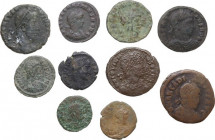 The Roman Empire. Lot of 10 unclassified AE denominations; including: Arcadius and Crispus. About VF:F:About F.