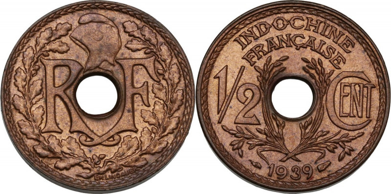 French Indochina. AE 1/2 cent 1939. AE. 22.50 g. 30.00 mm. MS.