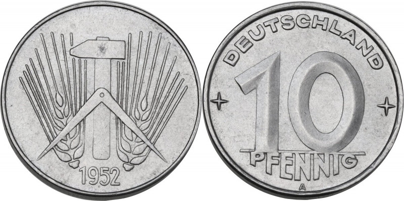 Germany. DDR. AL 10 pfennig 1952 A, Berlin mint. AL. 22.50 g. 30.00 mm. MS.