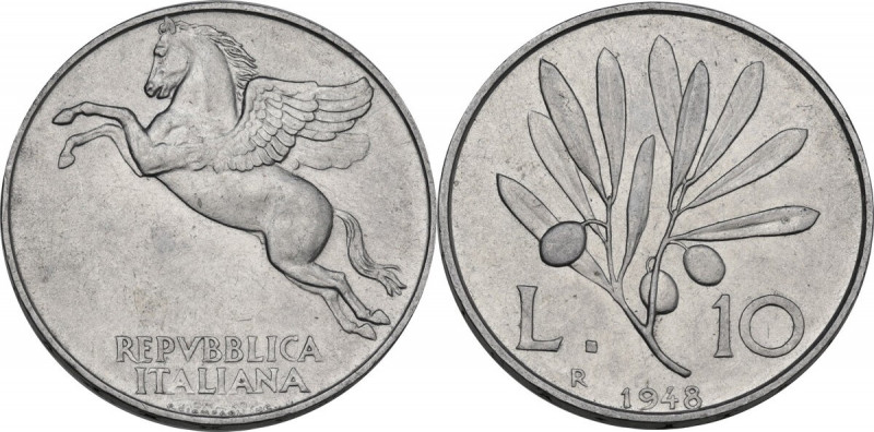 Italy. Republic. 10 lire 1948. IT. 22.50 g. 30.00 mm. AU/MS.