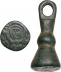AE seal stamp with bust of Madonna Orans. Byzantine. Height: 25 mm. Diameter of the seal: 11 mm.