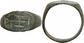 AE Ring decorated with cross. Byzantine. Inner diameter: 20mm.