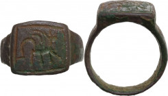 AE Ring with seal depicting a stylized bird. Middle Ages. Inner diameter 16 mm.