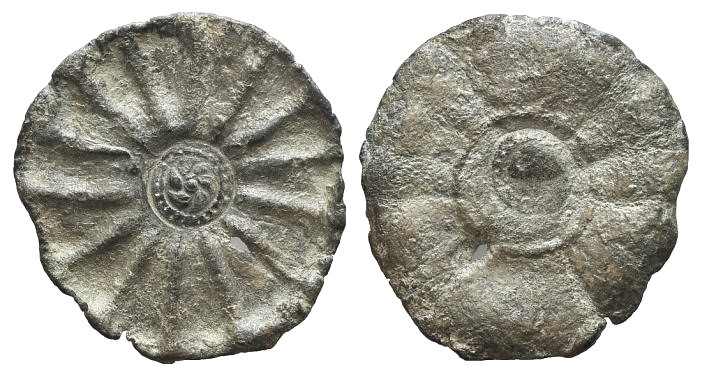 Celtic Lead Token, 2nd-1st century BC (41mm, 15.40g). Central pattern within sta...