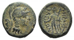 Southern Lucania, Herakleia, 3rd-1st centuries BC. Æ (13mm, 2.72g, 12h). Helmeted head of Athena r.; pelta to l. R/ Herakles standing r., holding phia...